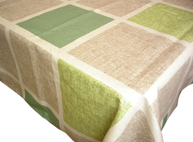 Coated Linen Tablecloth (Damiers. natural green) - Click Image to Close